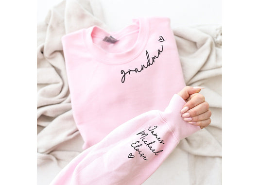Grandma Shirt, Grandma Gift, Mothers Day Gift, I Wear My Heart On My Sleeve Sweatshirt, Grandchildren Names on Sleeve, Gift From Grandchild