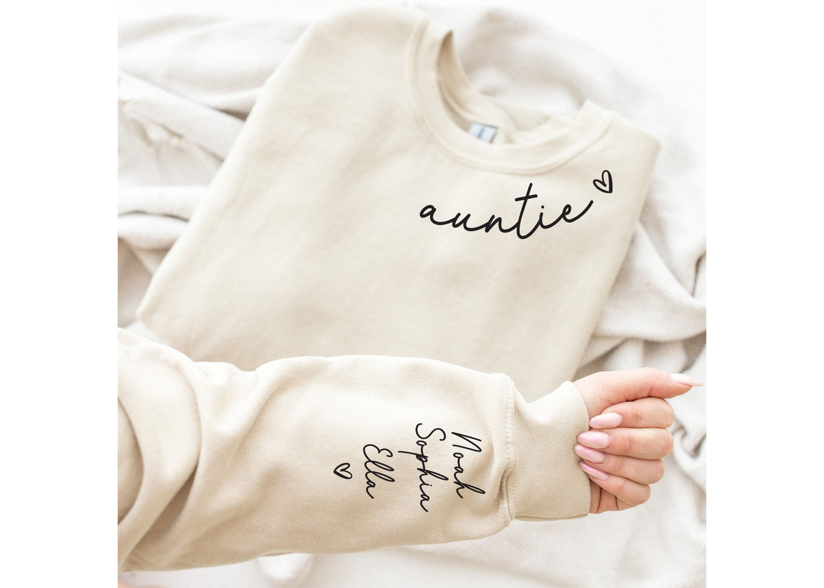 Grandma Shirt, Grandma Gift, Mothers Day Gift, I Wear My Heart On My Sleeve Sweatshirt, Grandchildren Names on Sleeve, Gift From Grandchild