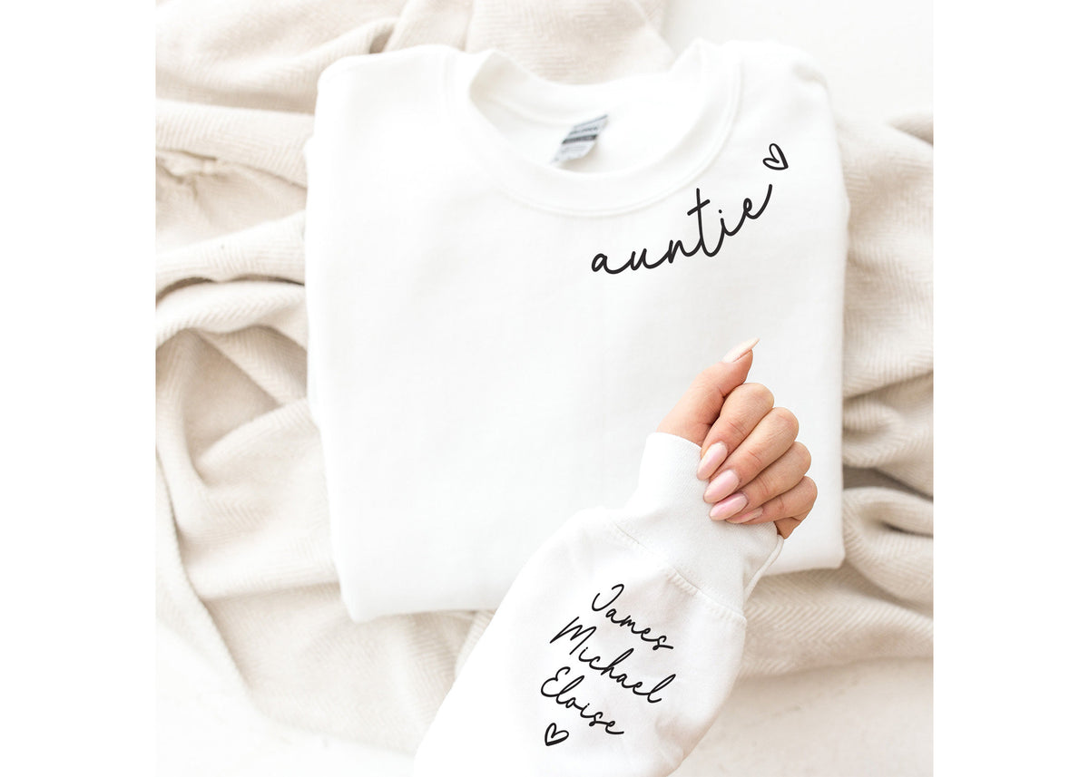 Custom Aunt Sweatshirt: Personalized Names on Sleeve, Auntie Gift