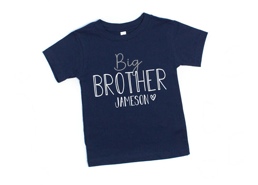 Personalized Navy Big Little Brother Sister Sibling Shirts - Available on Shirt, Sweatshirt, Romper or Gown in Youth, Toddler and Baby Sizes