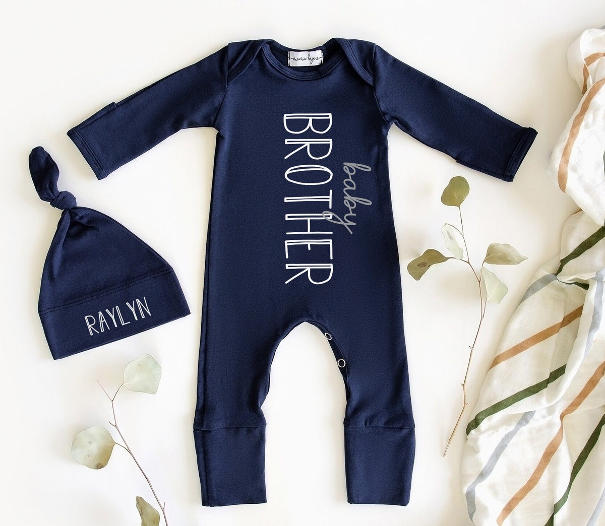Personalized Navy Big Little Brother Sister Sibling Shirts - Available on Shirt, Sweatshirt, Romper or Gown in Youth, Toddler and Baby Sizes