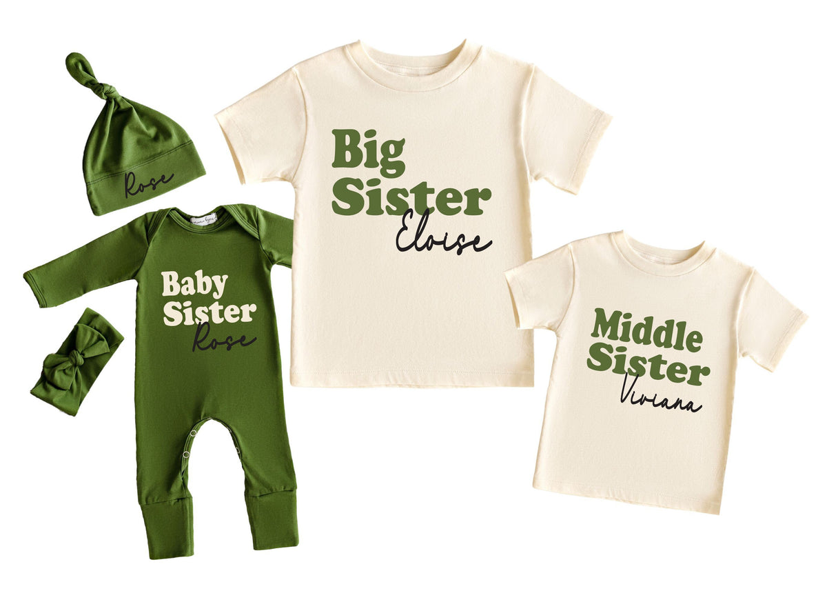 Personalized Sister Shirts: Matching Family Outfit, Olive Green Boho Baby