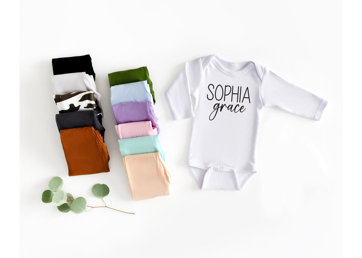 Personalized Baby Girl Outfit Set: Cotton Bodysuit & Pants Layette
