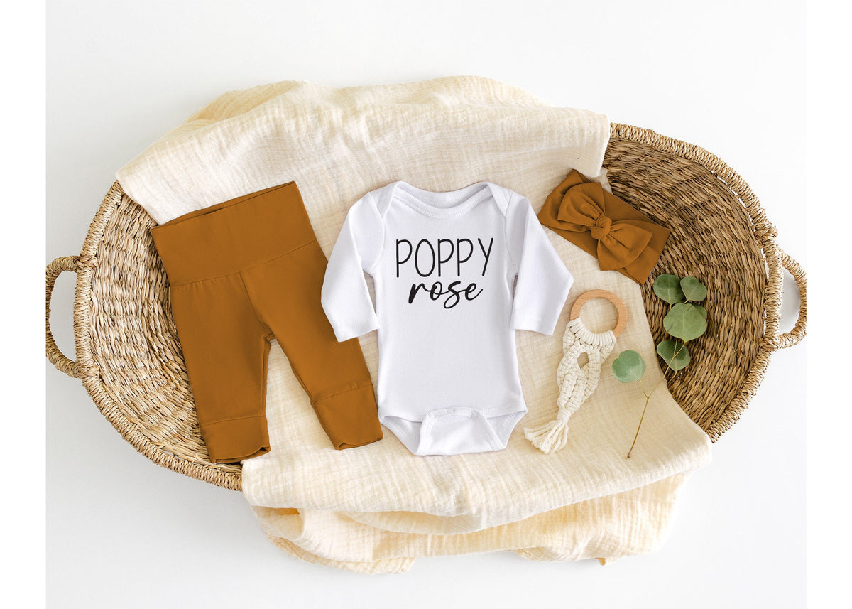 Personalized Baby Girl Outfit Set: Cotton Bodysuit & Pants Layette
