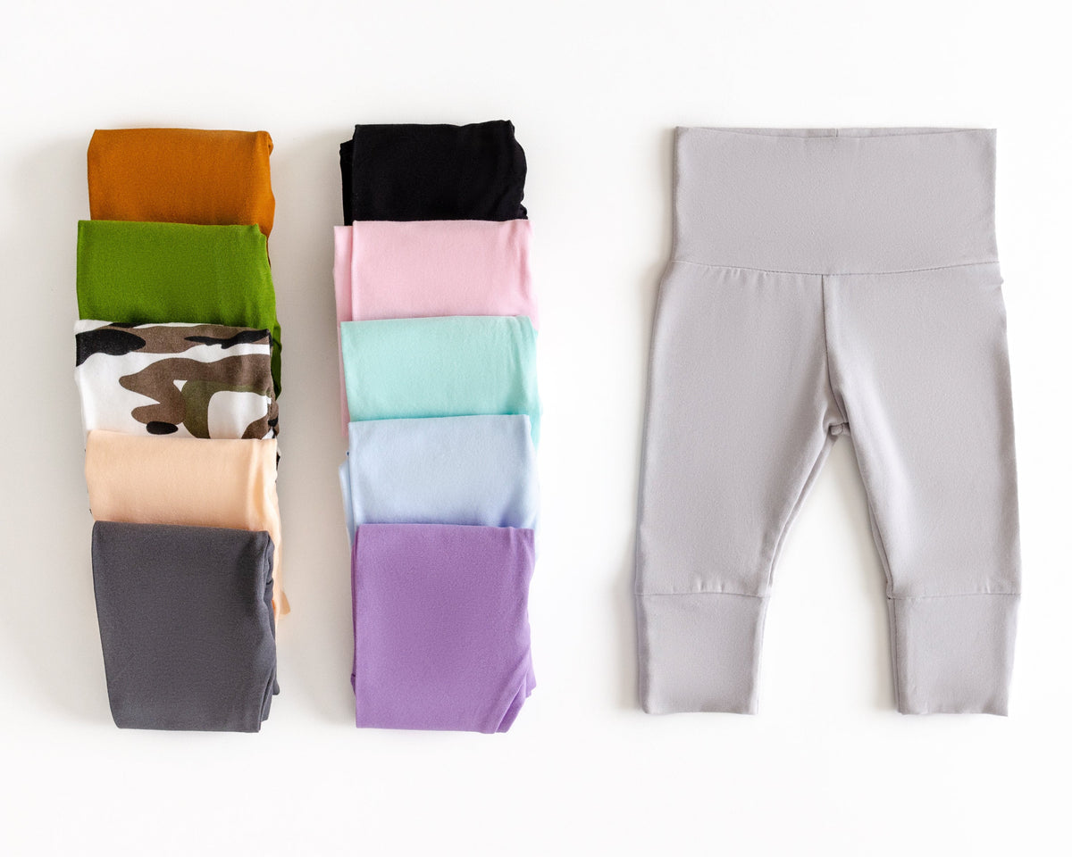 Newborn Cotton Pants Set: Fold Over Footed Leggings, Hat & Headband