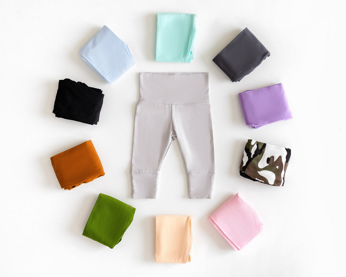Newborn Cotton Pants Set: Fold Over Footed Leggings, Hat & Headband