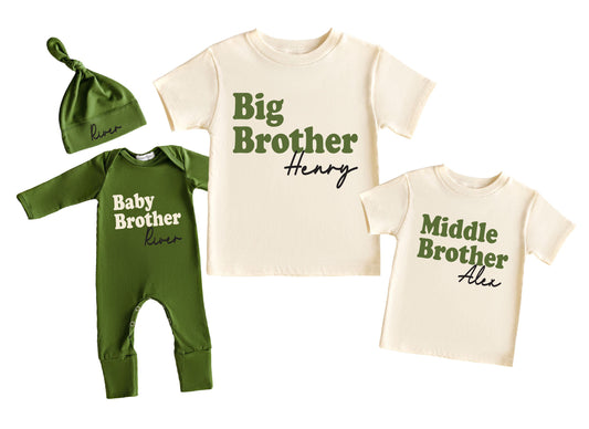 Personalized Brother Shirt: Olive Green Matching Family Outfit