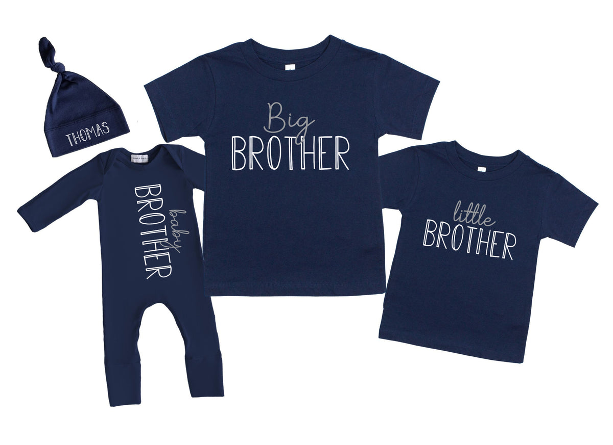 Big Little Brother Sibling Shirts, Matching Family Shirts, Navy Blue Shirt or Romper Newborn Coming Home Outfit - Youth, Toddler Baby Sizes
