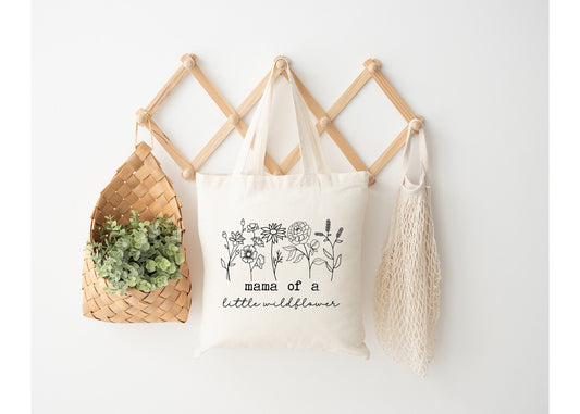Mama of a Wildflower Canvas Tote Bag - Perfect Mother's Day Gift for New Moms! Reusable Shopping Bag or Diaper Bag
