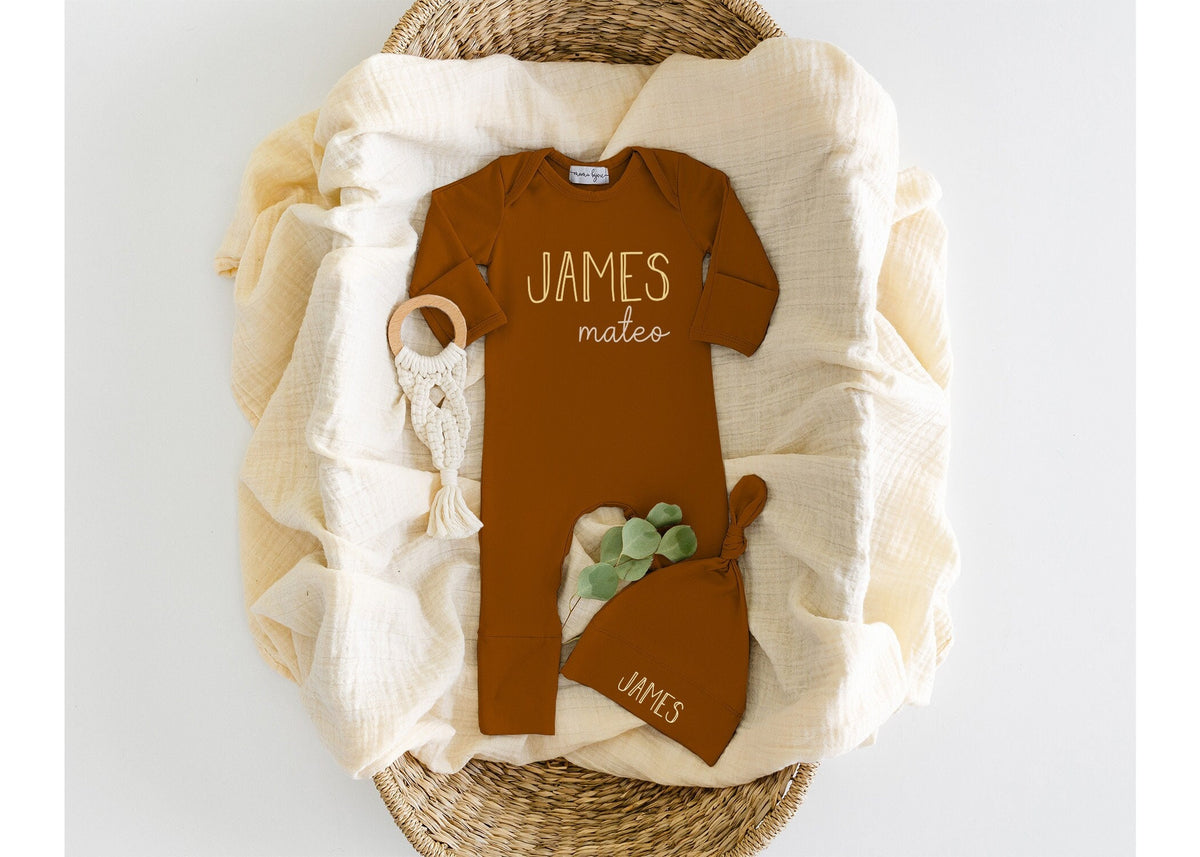Personalized Newborn Romper: Rust Cotton Take Home Outfit