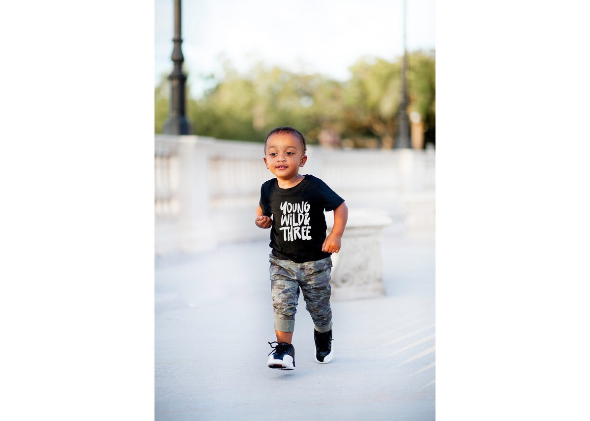 Young Wild & Three Birthday Shirt: Third Birthday Party Tee