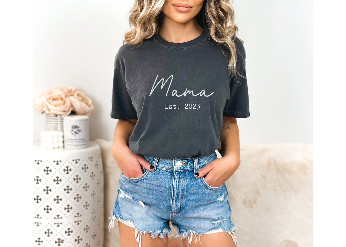 Comfort Colors Mama Established Shirt - Pregnancy Reveal Gift