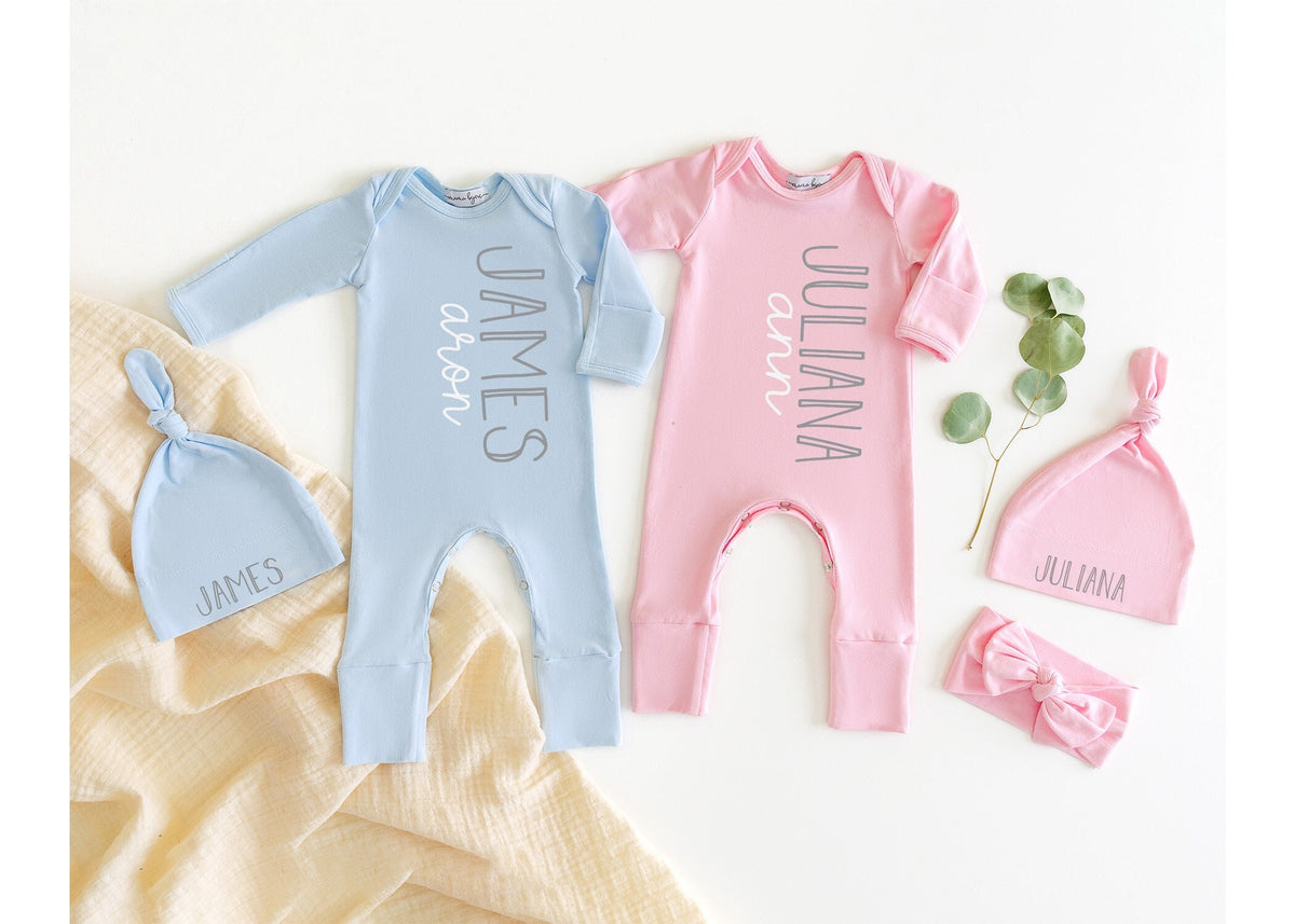 Personalized Baby Coming Home Outfit: Cotton Romper, Hat, Blanket