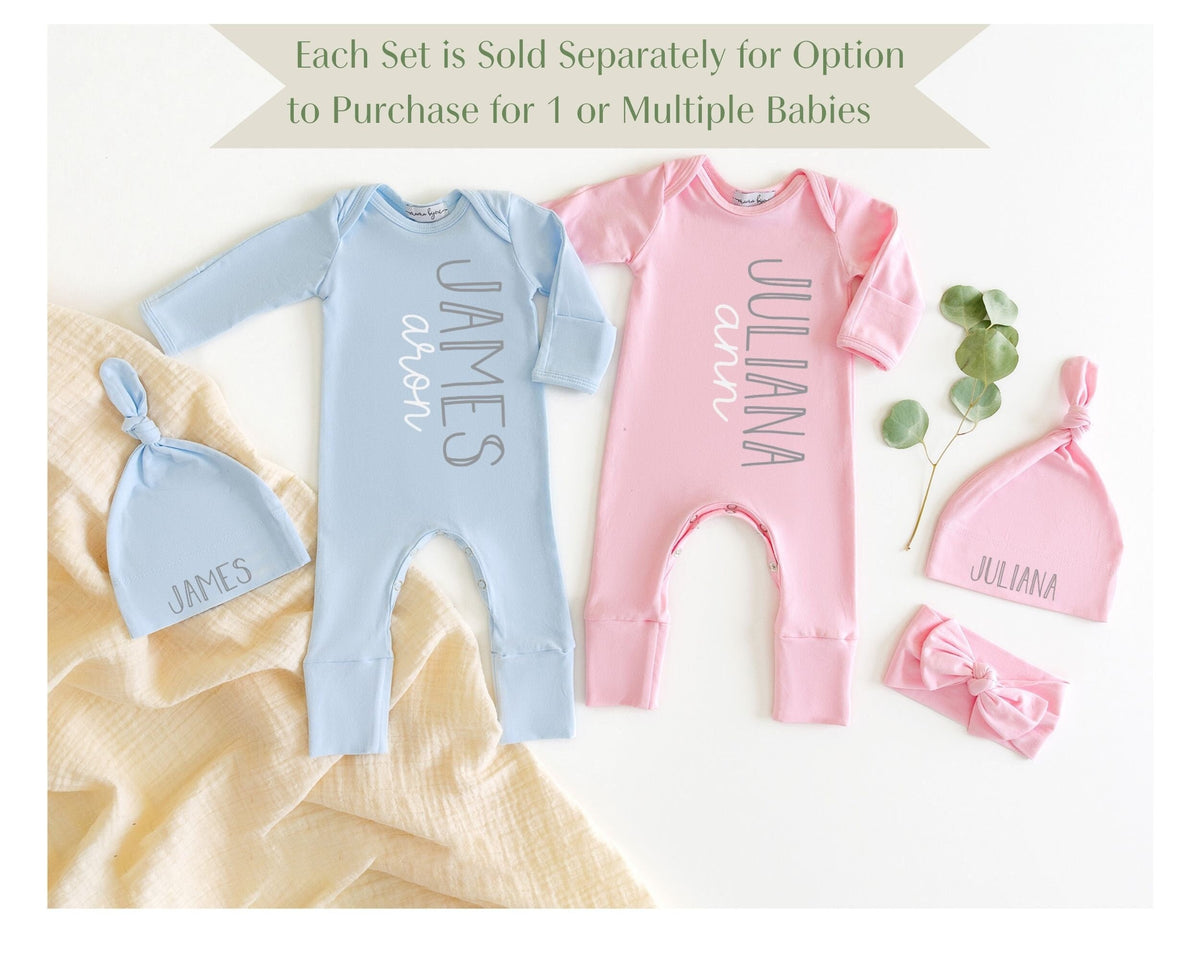 Personalized Baby Coming Home Outfit: Cotton Romper, Hat, Blanket