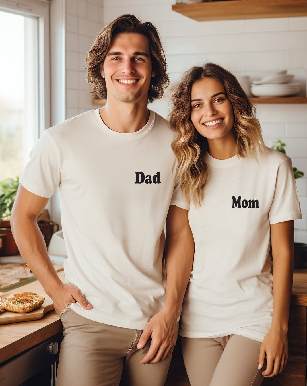 Mom and Dad Shirts, Matching Family Tees, Pregnancy Announcement, Hospital Shirts, New Parents - Rust, Olive or Black Text on Natural Tee
