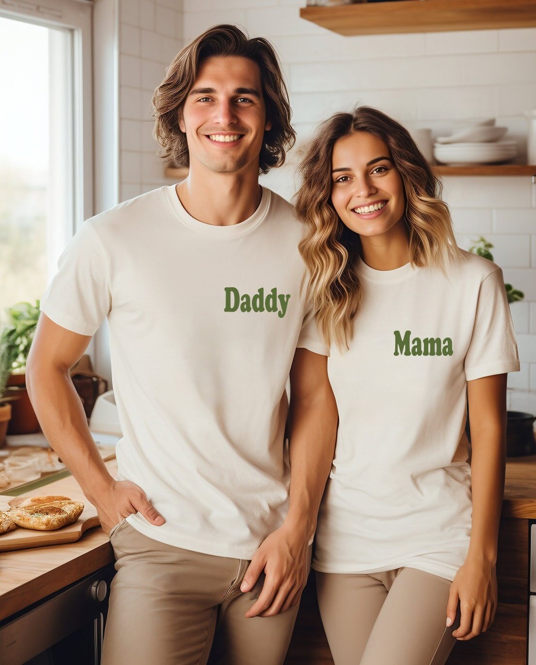 Mom and Dad Shirts, Matching Family Tees, Pregnancy Announcement, Hospital Shirts, New Parents - Rust, Olive or Black Text on Natural Tee