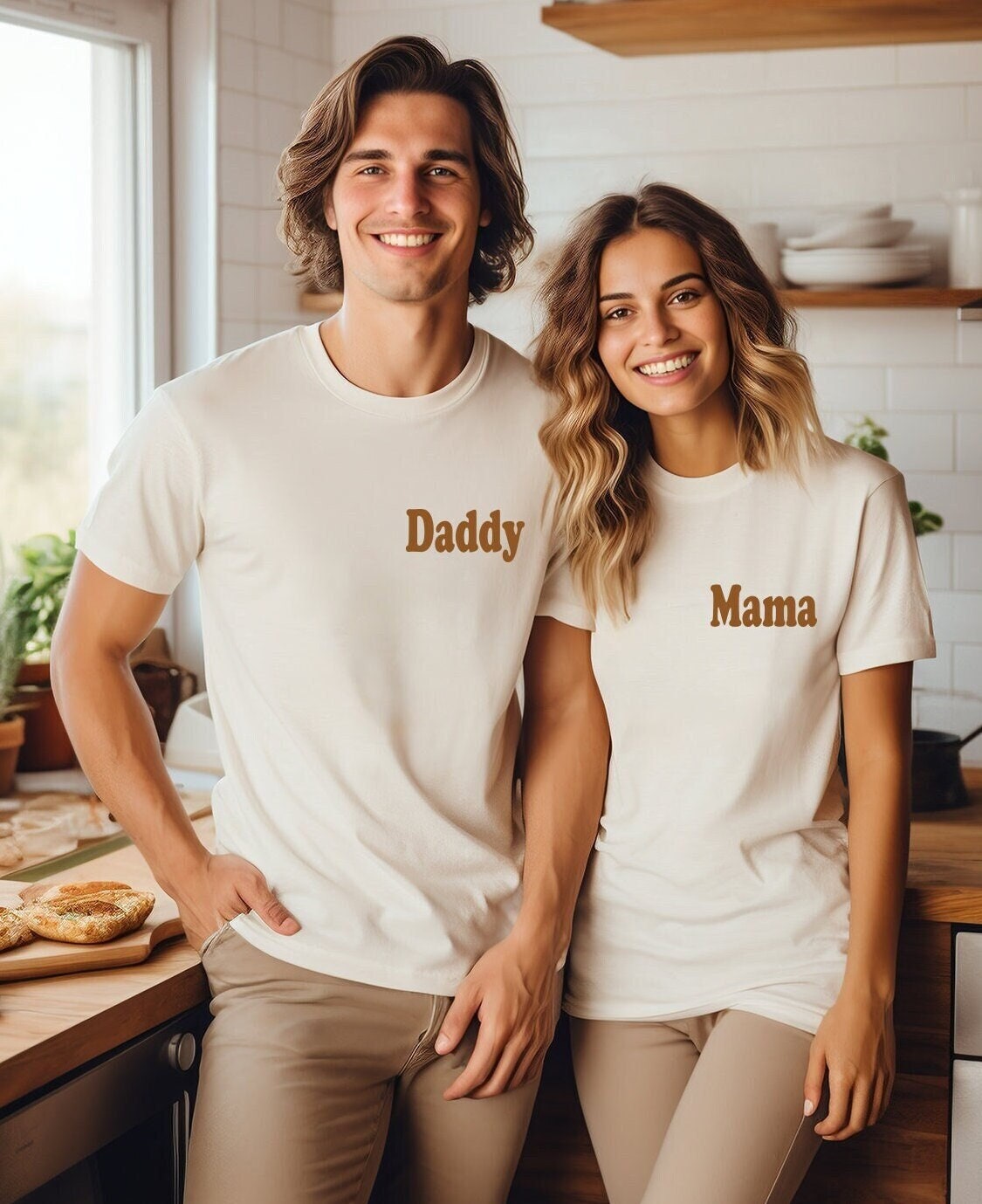 Mom and Dad Shirts, Matching Family Tees, Pregnancy Announcement, Hospital Shirts, New Parents - Rust, Olive or Black Text on Natural Tee