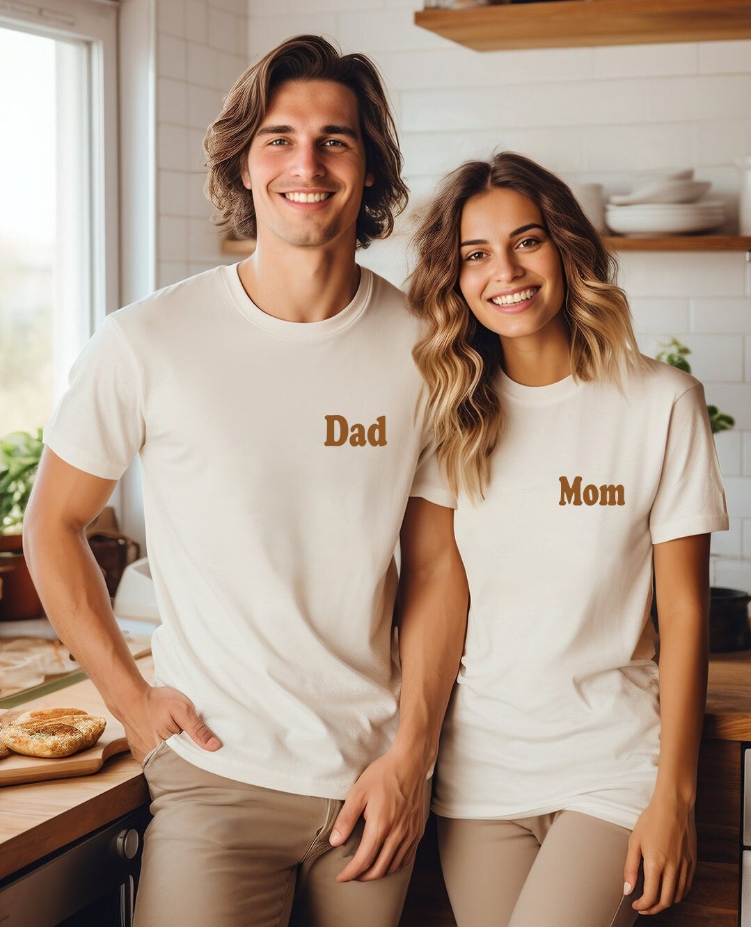 Mom and Dad Shirts, Matching Family Tees, Pregnancy Announcement, Hospital Shirts, New Parents - Rust, Olive or Black Text on Natural Tee