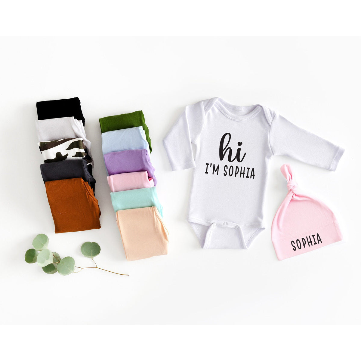 Personalized Newborn Coming Home Outfit: Bodysuit, Pants & Hat