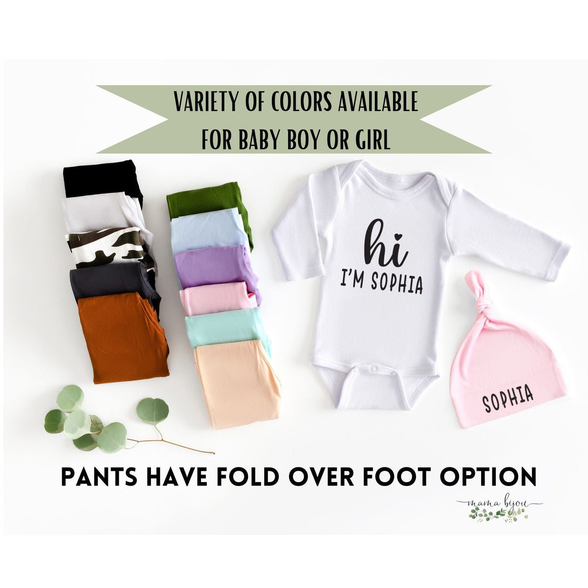 Personalized Newborn Coming Home Outfit: Bodysuit, Pants & Hat
