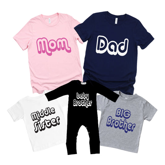 Retro Matching Family Shirts: Sibling, Mom & Dad Tees