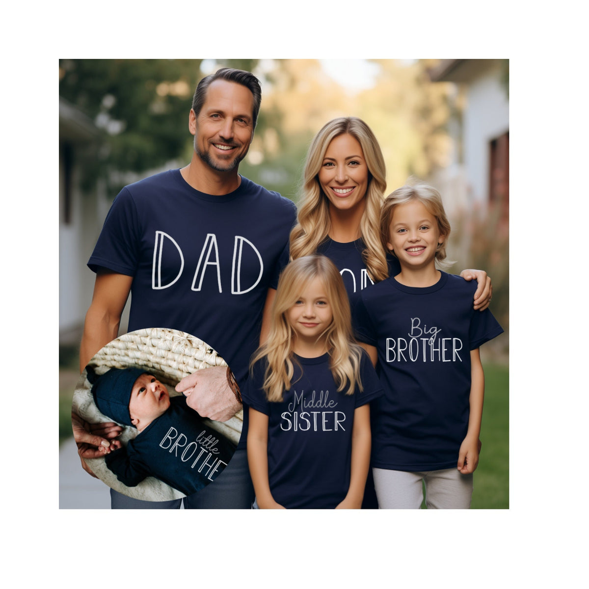 Matching Family Shirts: Big Little Sibling Reveal, Navy Cotton