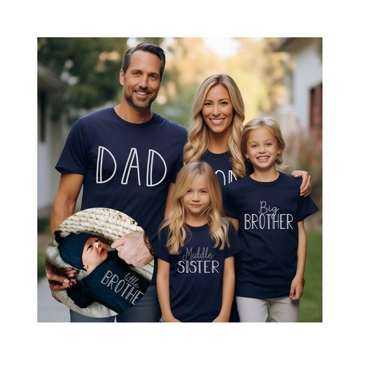 Matching Family Shirts: Big Little Sibling Reveal, Navy Cotton