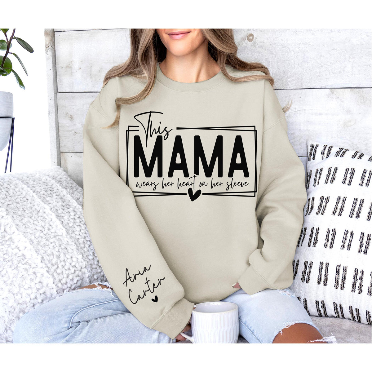 Personalized Sleeve Mom, Dad, Grandma, Grandpa, Auntie Sweatshirt - Perfect Gift For Mothers Day or Fathers Day - Variety of Colors