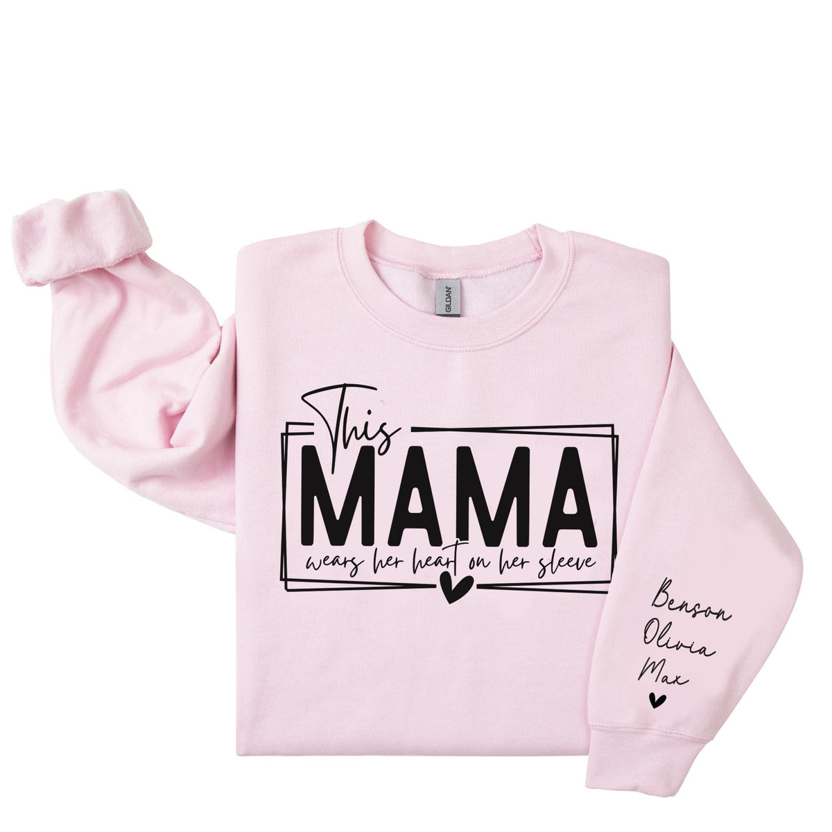 I Wear My Heart on My Sleeve Personalized Mom & Dad Sweatshirts - Gift for Mom or Dad Mothers Day/ Fathers Day -Available Variety of Colors