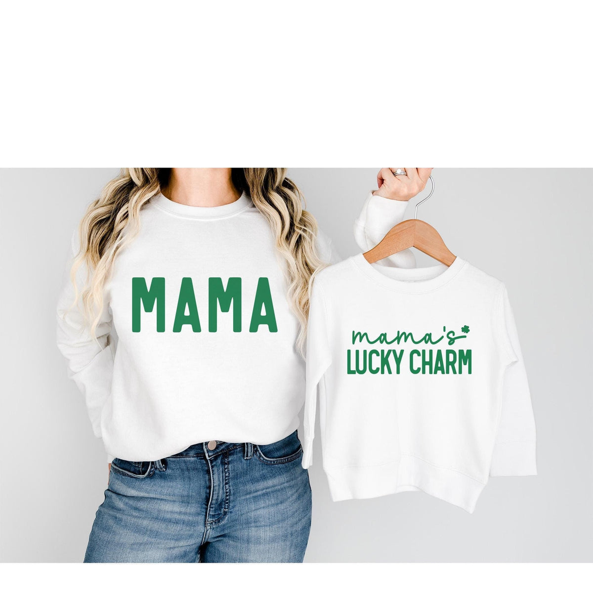 St Patrick's Day Mommy and Me Shirts - Mom & Daughter or Son Shirts, Mama's Lucky Charm - Variety Colors Sizes Tee, Sweatshirt or Bodysuit