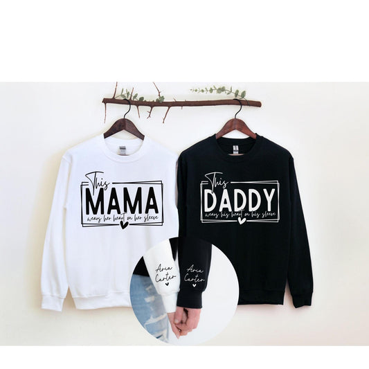 Personalized Sleeve Mom, Dad, Grandma, Grandpa, Auntie Sweatshirt - Perfect Gift For Mothers Day or Fathers Day - Variety of Colors