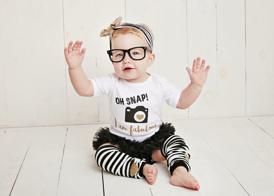Baby Girl Clothes Hipster, Funny Baby Gift, Baby Clothes, Photographer Gift, Oh Snap I Am Fabulous Gold Black Sequin Bow Headband Leg Warmer