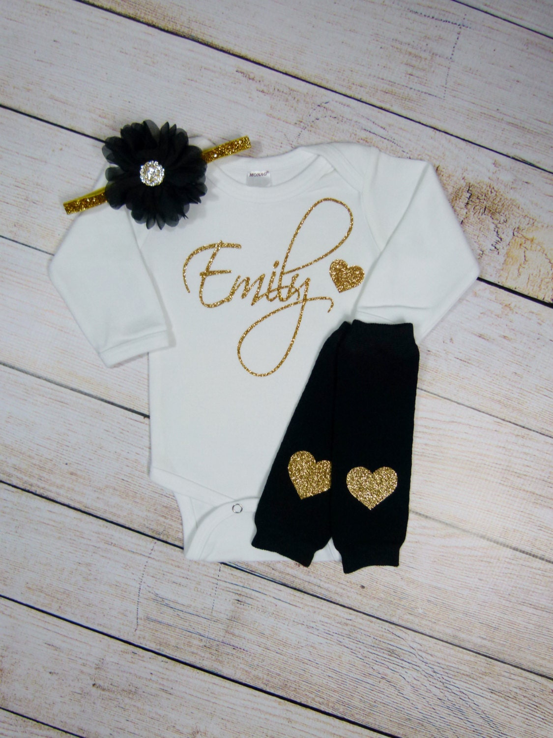 Baby Girl Headband: Black White Stripe, Gold Sequin Bow