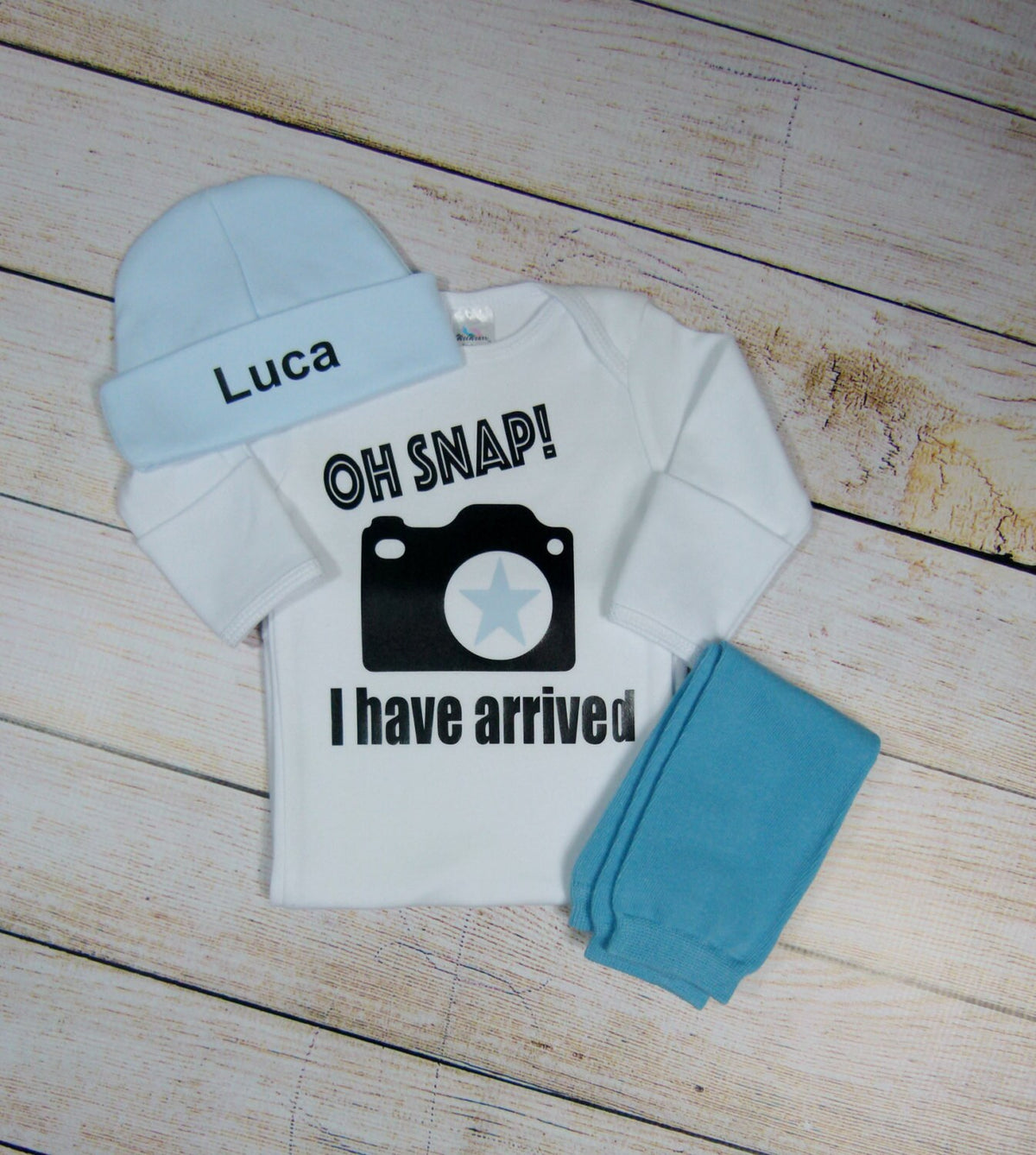 Personalized Newborn Boy Outfit: Coming Home Gown & Beanie Set