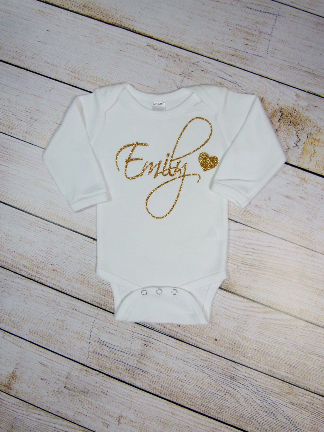 Personalized Baby Girl Beanie: Gold Glitter Name, White Infant Hat