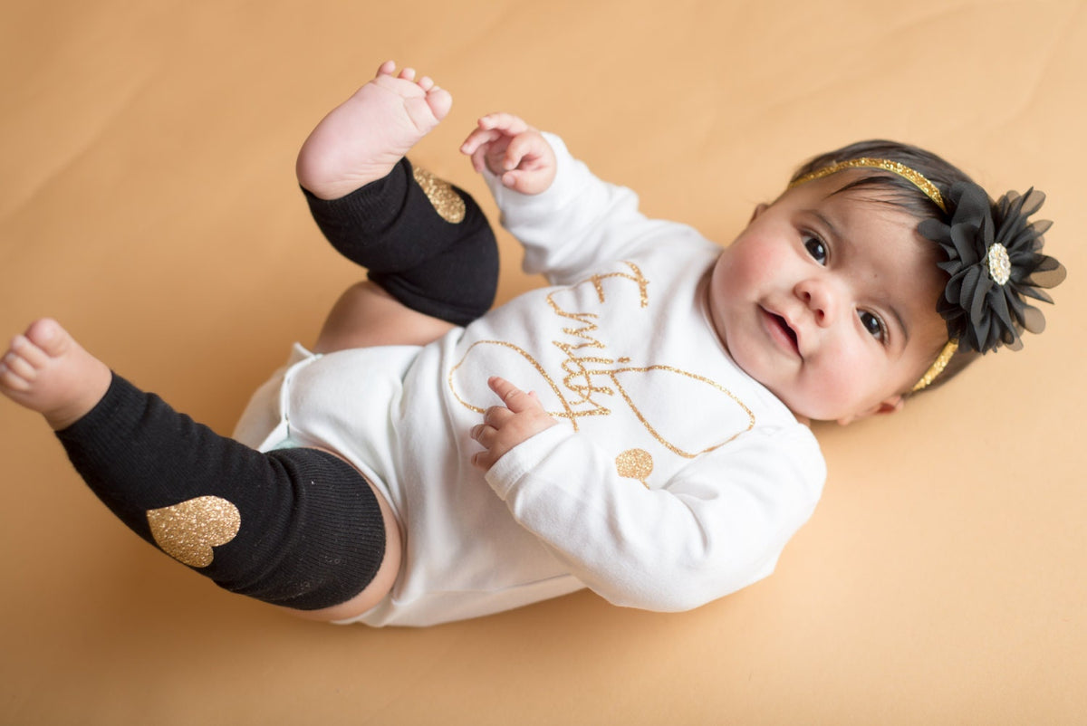 Baby Girl Black Gold Glitter Headband Newborn Baby Girl Accessory Black Flower and Rhinestone Photo Prop