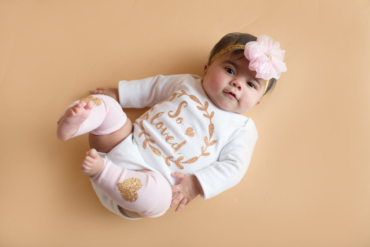 Newborn Leg Warmers: Pink with Gold Glitter Hearts, Baby Photo Prop