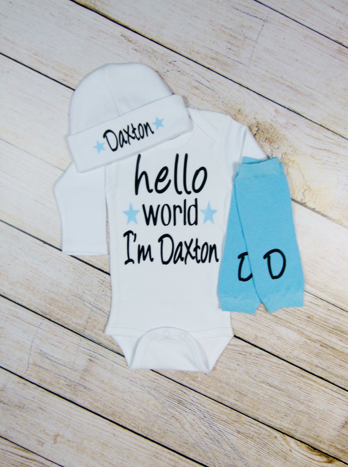 Hello World Newborn Outfit: Personalized Baby Boy Coming Home Set